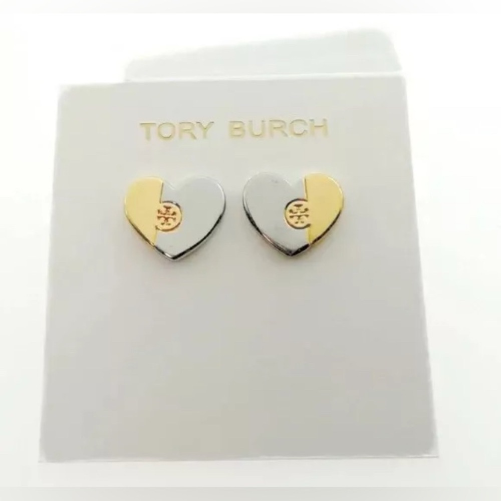 TORY BURCH PUZZLE HEART STUD EARRINGS IN GOLD SILVER MSRP: $98.00